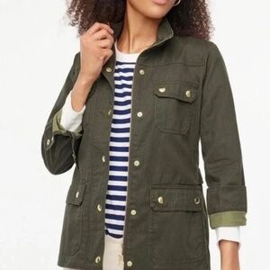 J. Crew Relaxed Boyfriend Field Jacket Waxed Coated Cotton Canvas Olive Size XS